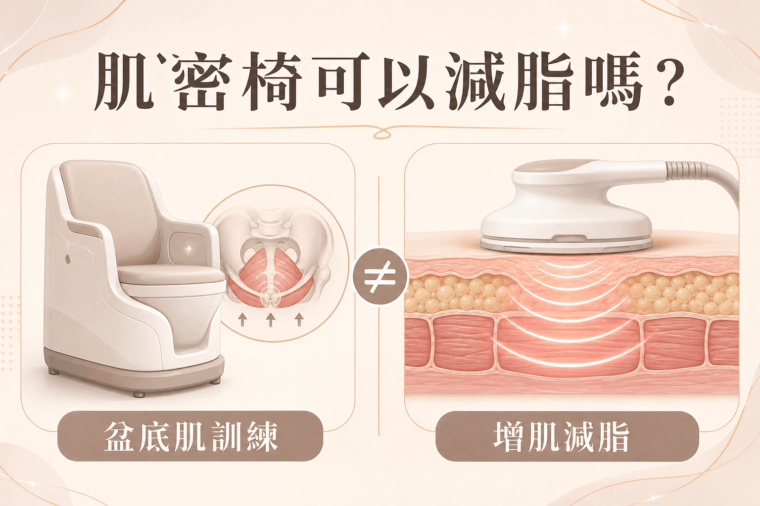 盆底肌磁能椅與身體 HIFEM 增肌塑形療程比較插畫
