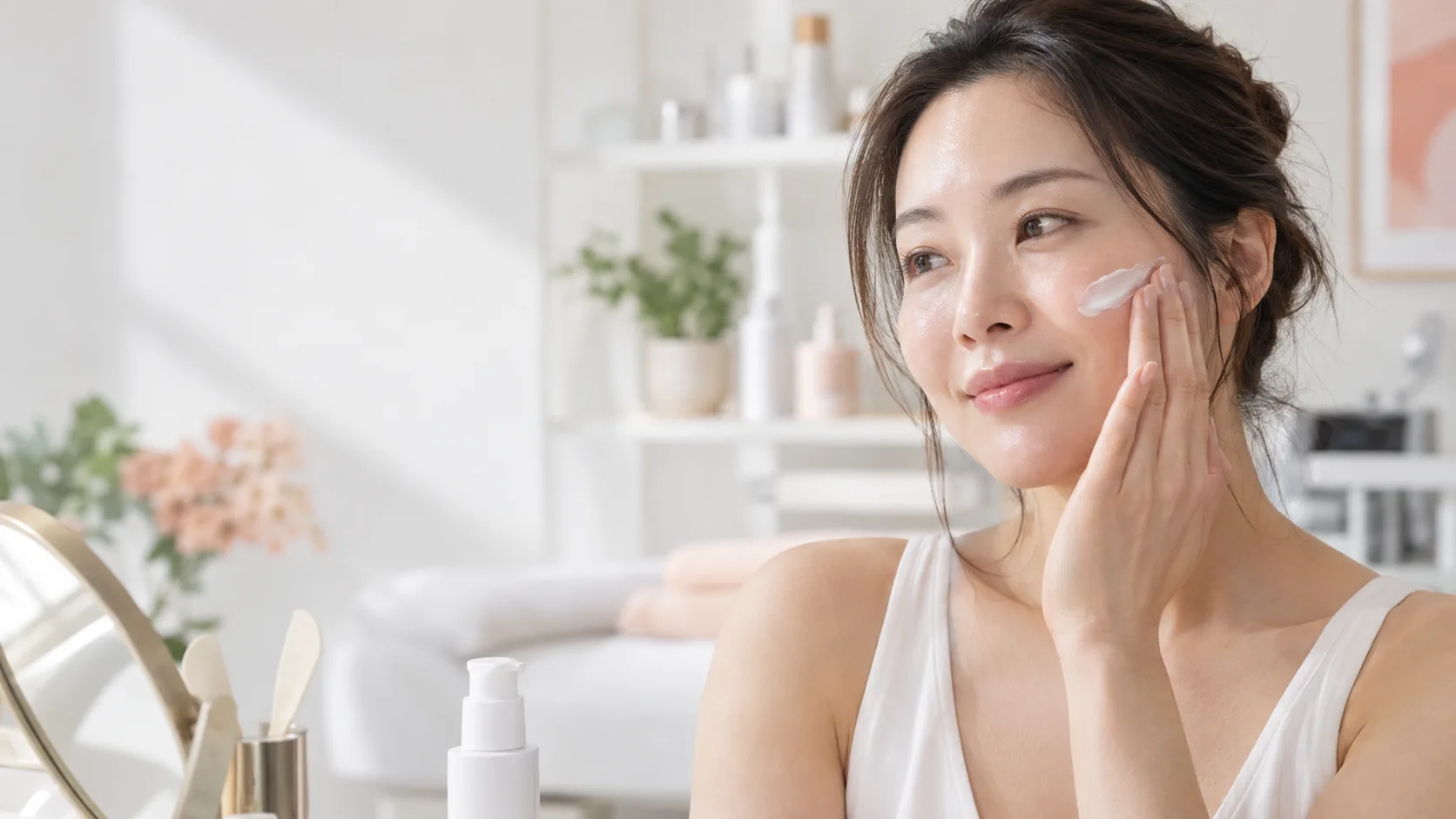 醫美療程後塗抹防曬與修護乳霜情境相片