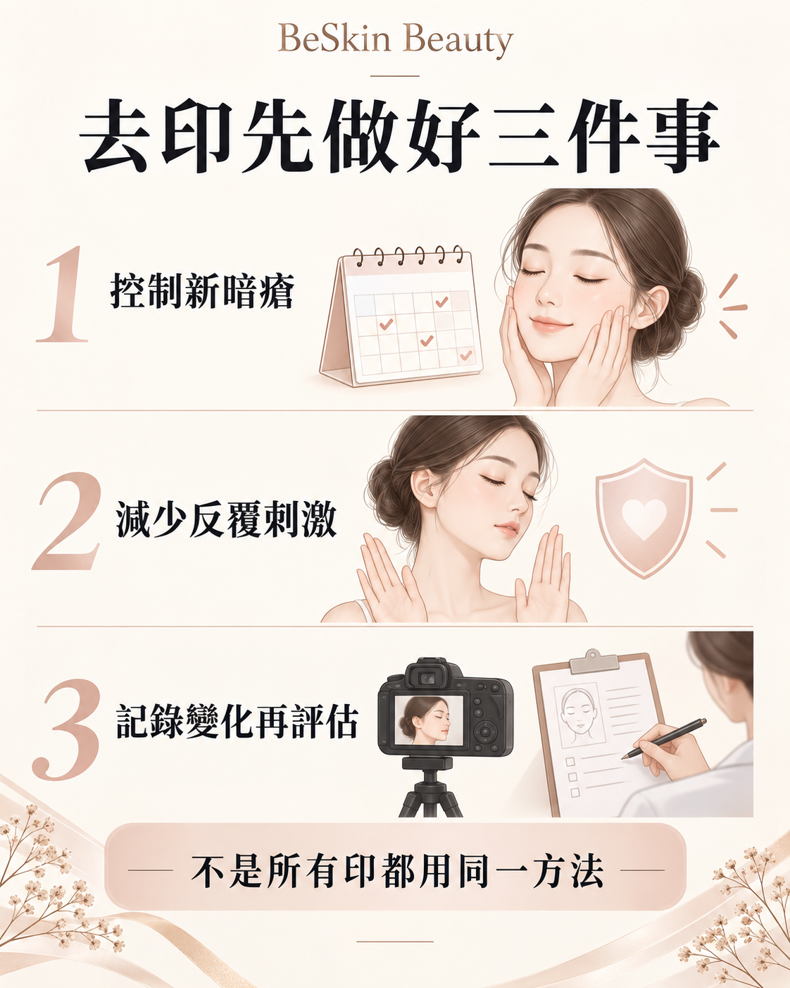 控制新暗瘡、減少刺激及記錄變化的三項去印評估準備