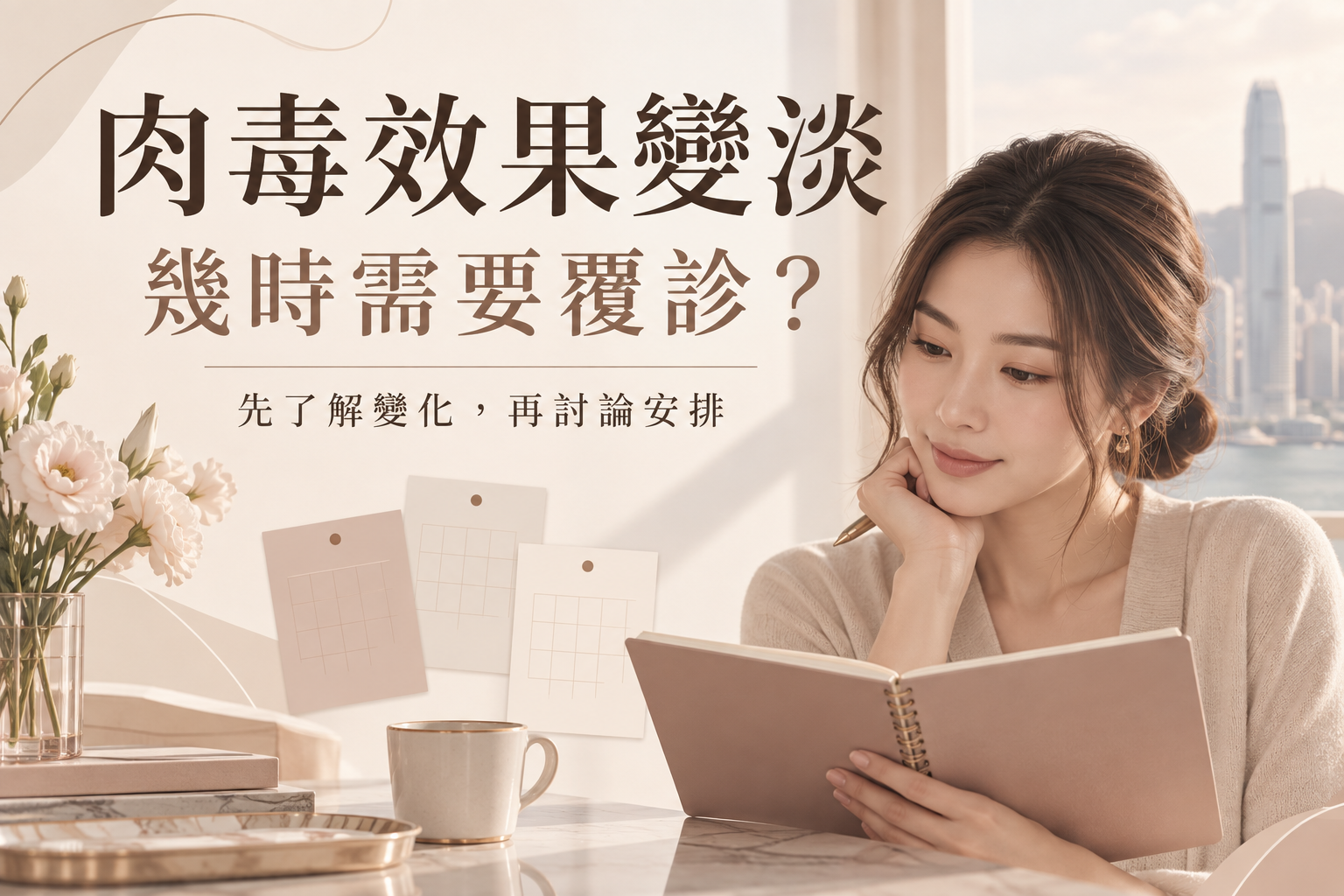 女性查看記事簿，提醒肉毒效果變淡時先了解變化再討論覆診安排