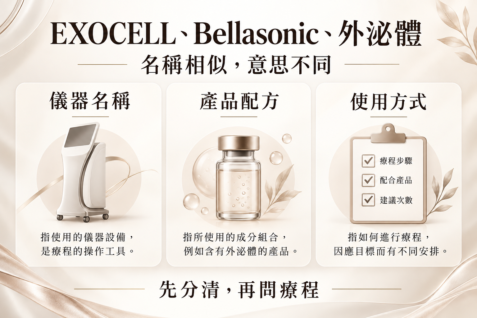 EXOCELL、Bellasonic及外泌體名稱應分成儀器、產品配方和使用方式理解