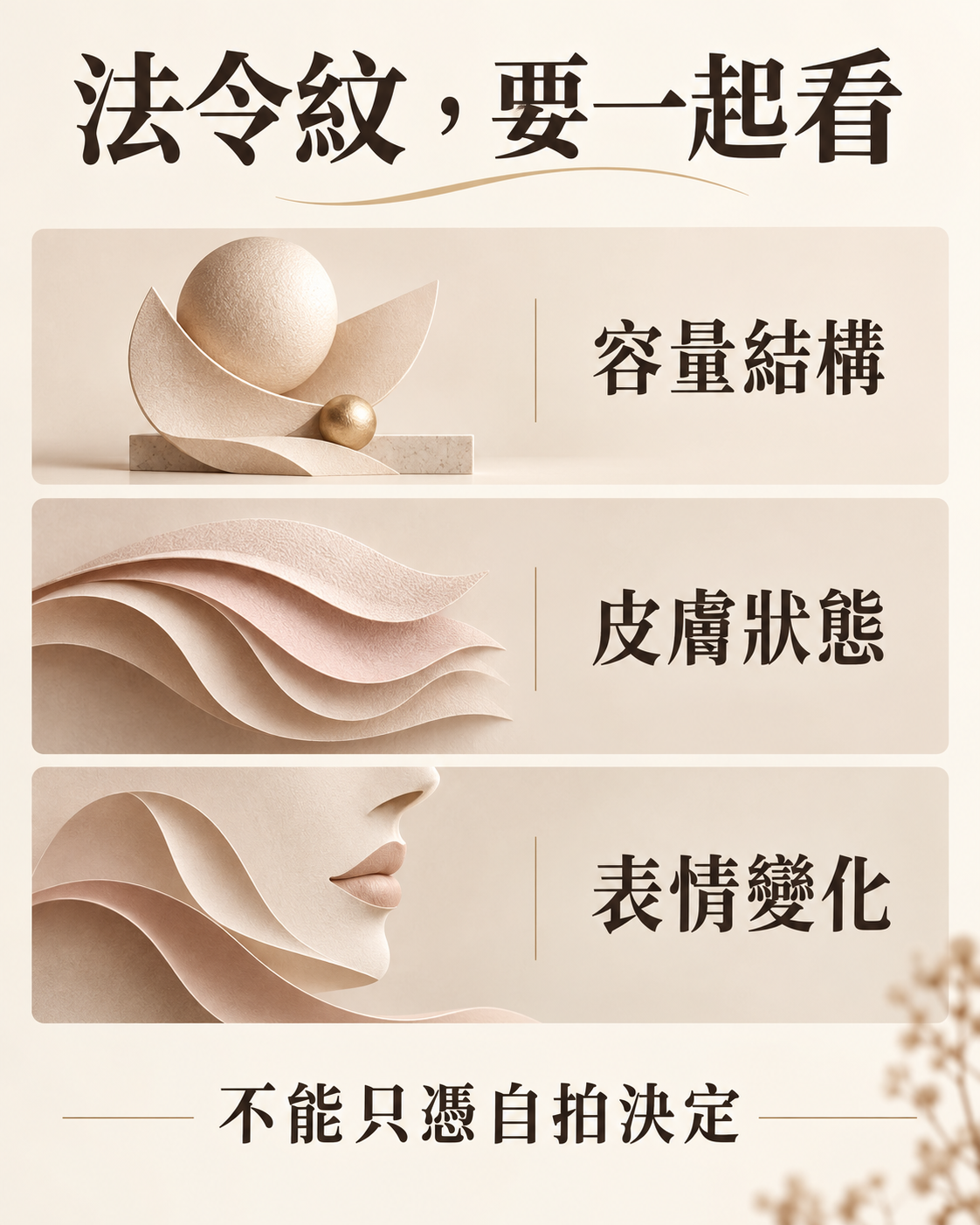 法令紋評估的三個方向：容量結構、皮膚狀態及表情變化